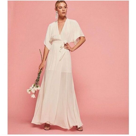 Reformation Women’s Cream Off White Winslow Elegant Wrap Maxi Dress - Picture 1 of 14